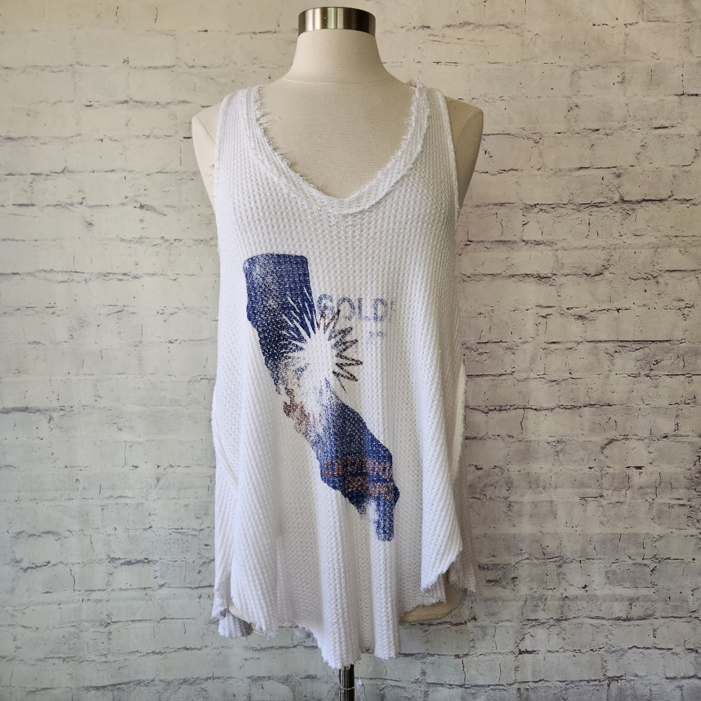 Free People Monroe California Dreams Gold Rush Graphic Print Waffle Tank Medium